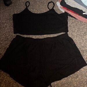 Black Cropped Tank and Shorts Set
